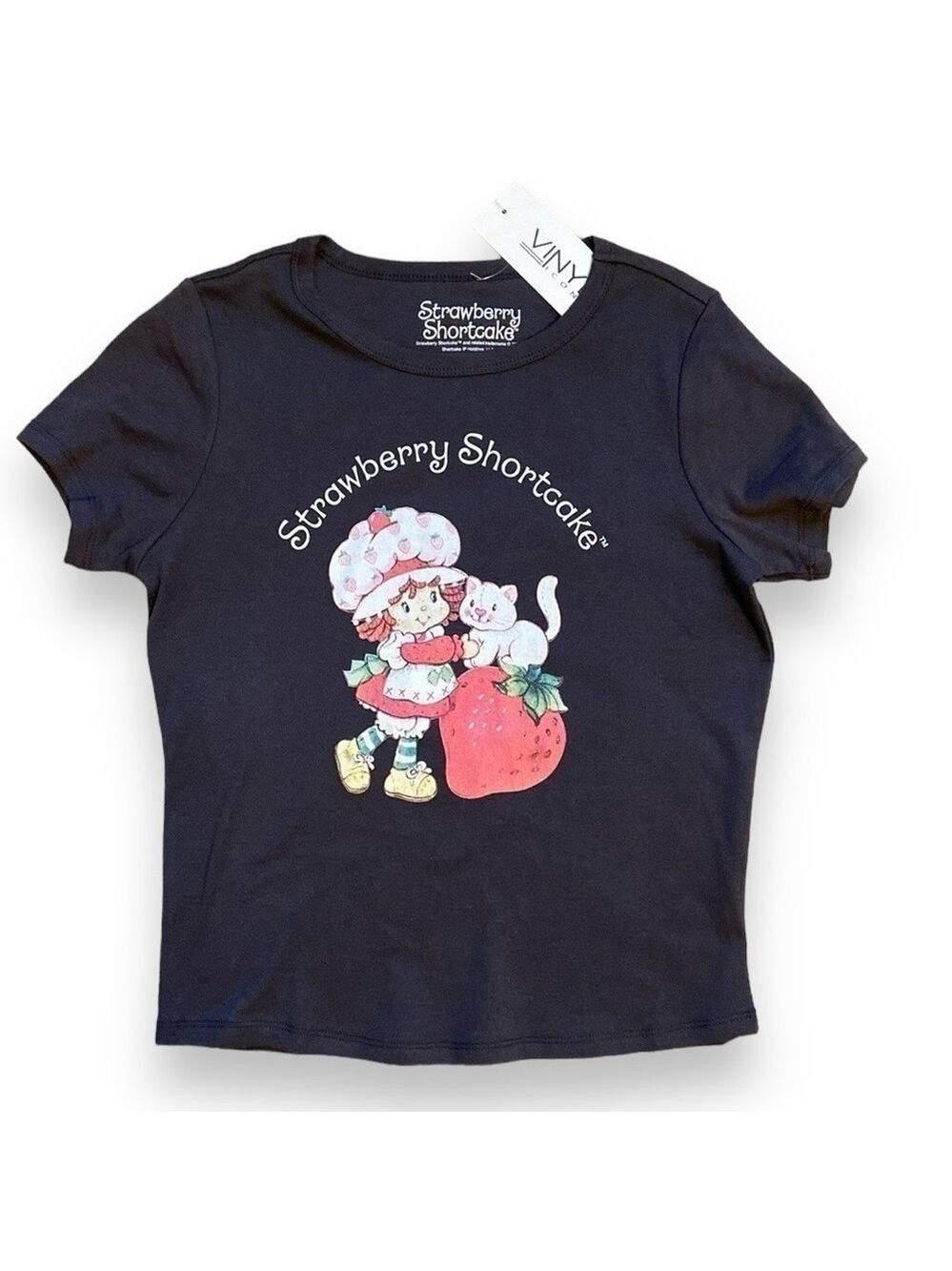 Strawberry Shortcake Graphic Tee Cropped Gray Juniors Size L New